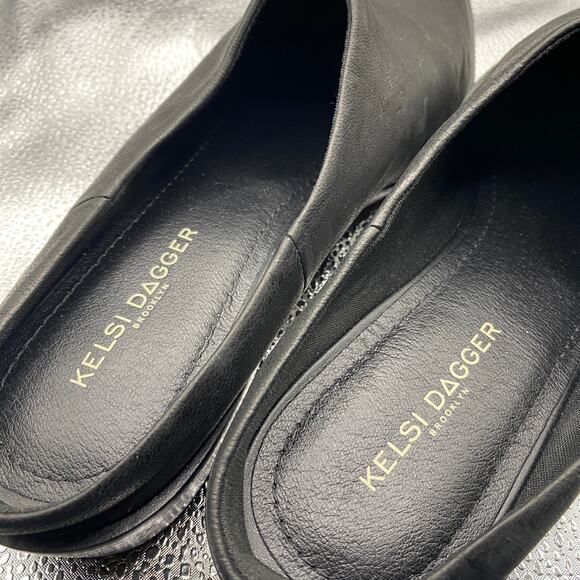 Kelsi Dagger Brooklyn Black Slip On Mules Almond Toe Leather Upper Sz 8.5 - Picture 3 of 12
